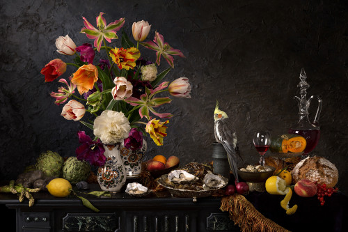 Hester Blankestijn + Still life with oysters and tulips